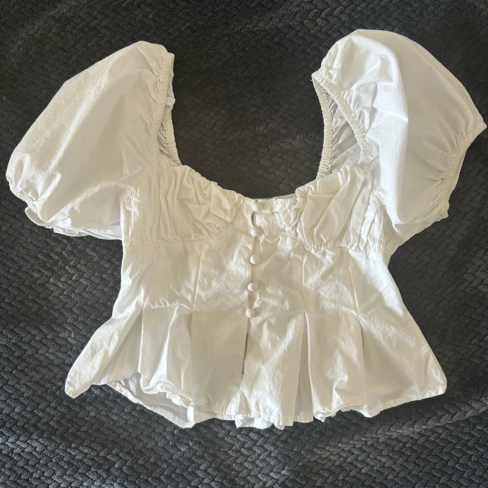 Endless Rose White Puff Sleeve Ruffled Blouse